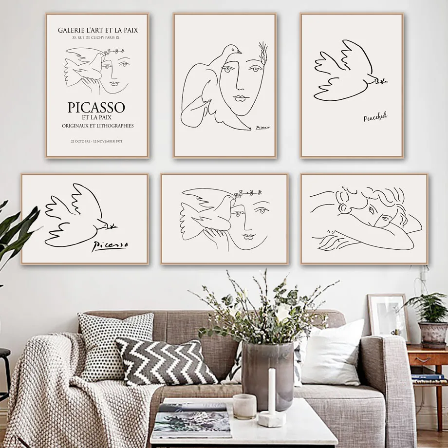 Картина на холсте Picasso Matisse Girl Bird Line для рисования настенные постеры и принты в