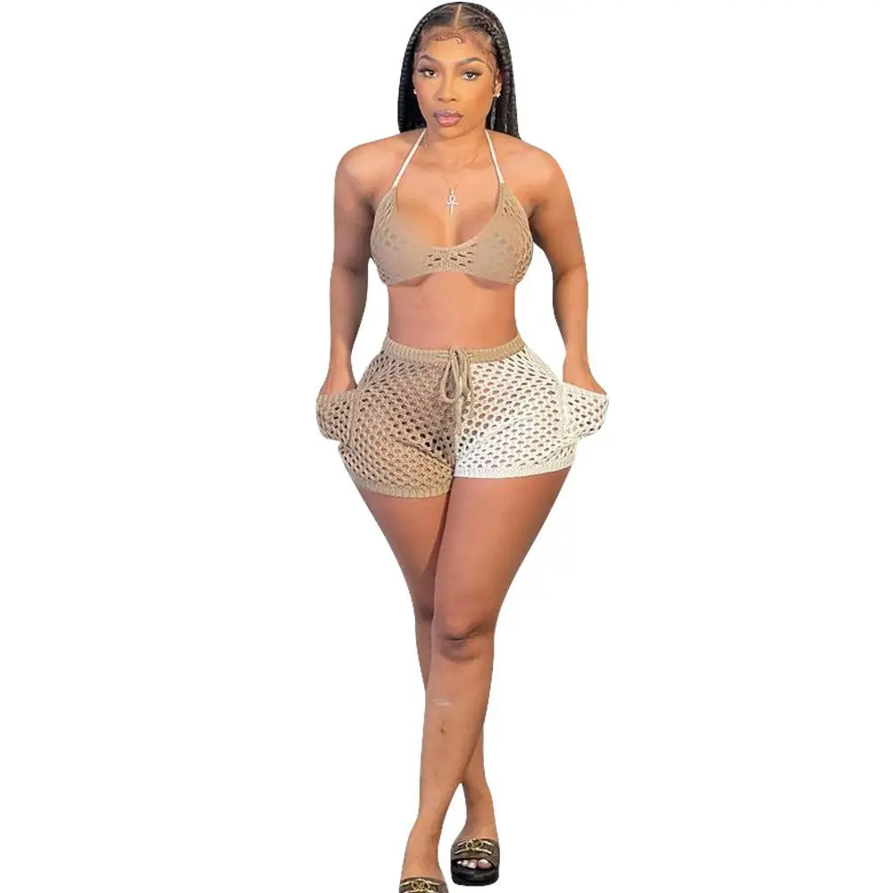 SSEURAT Women Set Patchwork Grid See-through Sleeveless Halter Crop Tops Pockets Shorts Two Piece Set Sexy Night Clubwear Summer
SSEURAT Women Set Patchwork Grid See-through Sleeveless Halter Crop Tops Pockets Shorts Two Piece Set Sexy Night Clubwear Summer