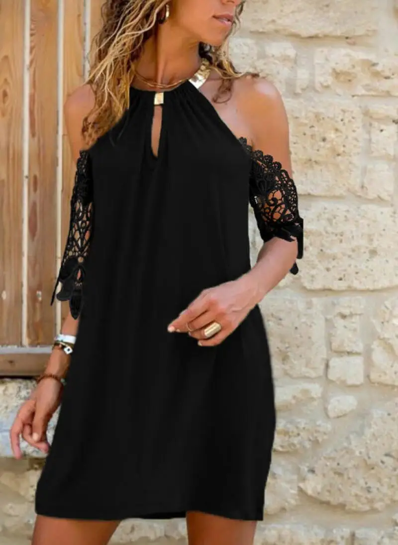 Mini Dress Women Summer Sexy Halter Strapless Dresses for Ladies Neck-Mounted Round Neck Solid Color 2021 Fashion Mujer Vestido 
Mini Dress Women Summer Sexy Halter Strapless Dresses for Ladies Neck-Mounted Round Neck Solid Color 2021 Fashion Mujer Vestido