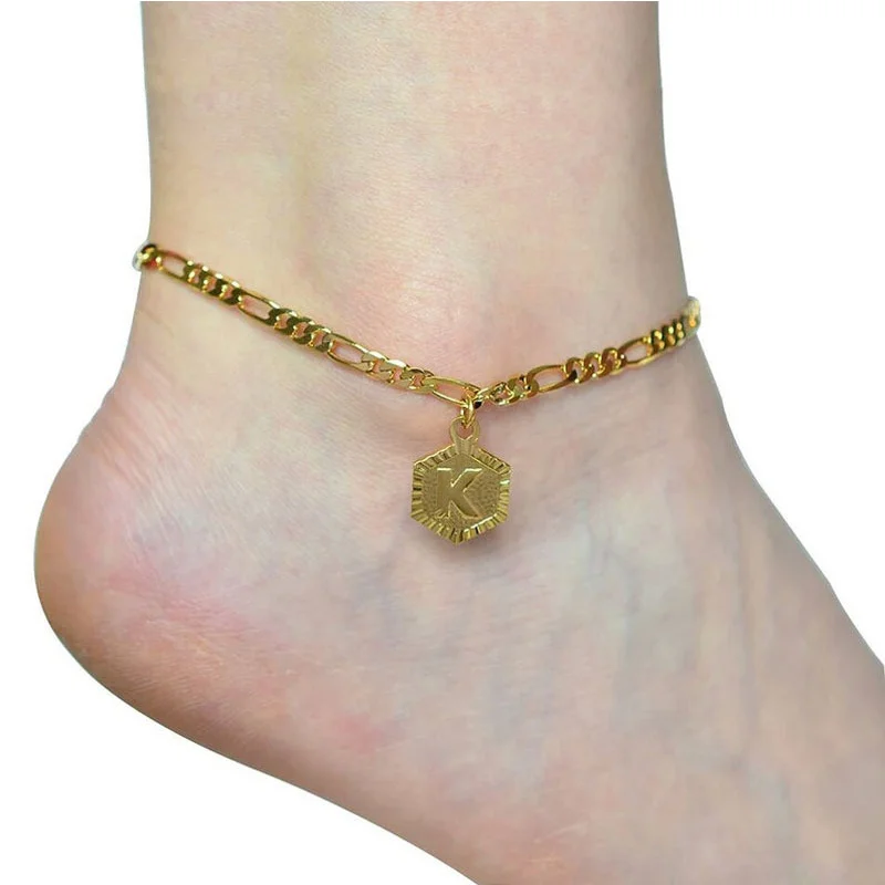 New Stainless Steel Anklet Gold Color Hexagon Initial Alphabet/ Capital Letter Message "A" - "S" Ankle Bracelet 24cm long, 1 PC
New Stainless Steel Anklet Gold Color Hexagon Initial Alphabet/ Capital Letter Message "A" - "S" Ankle Bracelet 24cm long, 1 PC