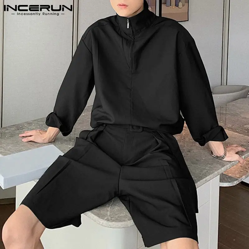2021 Men Sets Solid Color Streetwear Zipper Long Sleeve Shirt Wide Leg Shorts With Belt Loose Fashion Men Casual Suits INCERUN 7
2021 Men Sets Solid Color Streetwear Zipper Long Sleeve Shirt Wide Leg Shorts With Belt Loose Fashion Men Casual Suits INCERUN 7