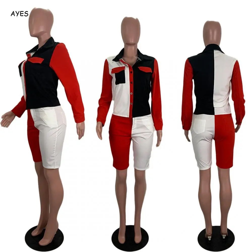 Women Two Piece Set Long Sleeve Tops Biker Shorts Leisure Patchwork High Street Matching Clothes Sets Female Fashion Suits
Women Two Piece Set Long Sleeve Tops Biker Shorts Leisure Patchwork High Street Matching Clothes Sets Female Fashion Suits