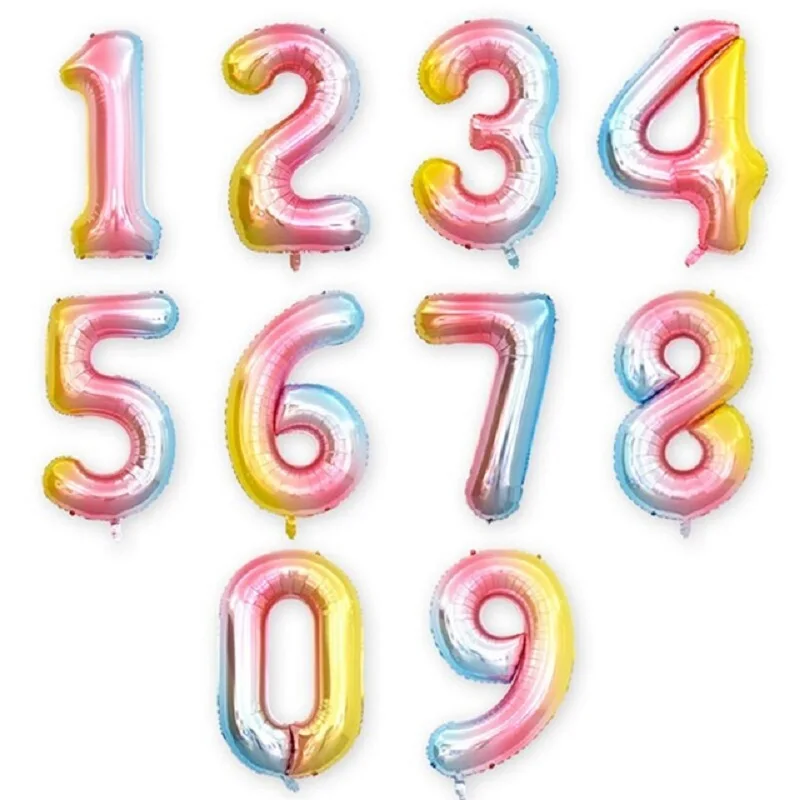 16/32/40Inch Rainbow Gold Silver Number Foil Balloons 0 1 2 3 4 5 6 7 8 9 Helium Ball Wedding Birthday Party Decorations Kids | Дом и сад