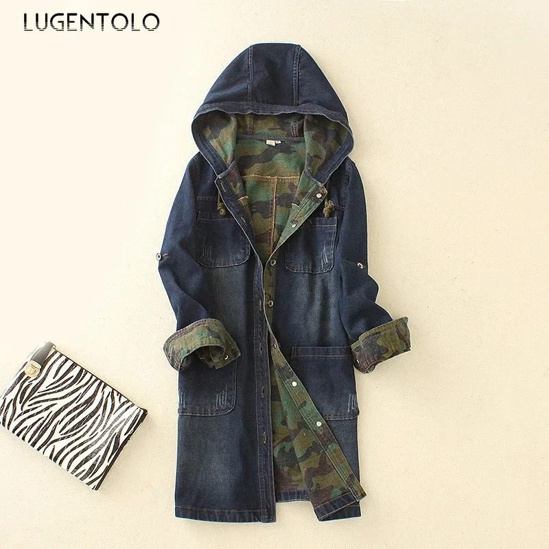 Lugentolo Denim Long Coat Women Autumn New Korean Camouflage Hooded Pockets Single Breasted Slim Casual Fashion Coat Women
Lugentolo Denim Long Coat Women Autumn New Korean Camouflage Hooded Pockets Single Breasted Slim Casual Fashion Coat Women