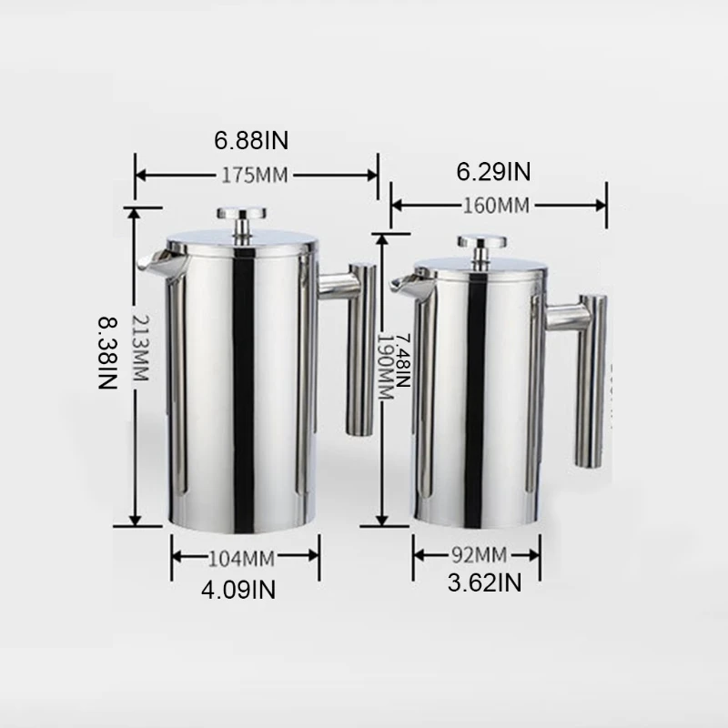 Stainless Steel French Press Coffee Maker Double Wall Insulated Coffee and Tea Brewer Pot and Maker Keeps Coffee Tea Hot
Stainless Steel French Press Coffee Maker Double Wall Insulated Coffee and Tea Brewer Pot and Maker Keeps Coffee Tea Hot