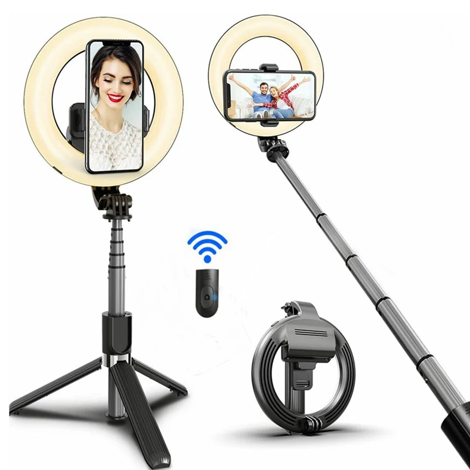 Bluetooth wireless selfie stick, halo, mini tripod, retractable selfie stick with remote control, new series
Bluetooth wireless selfie stick, halo, mini tripod, retractable selfie stick with remote control, new series