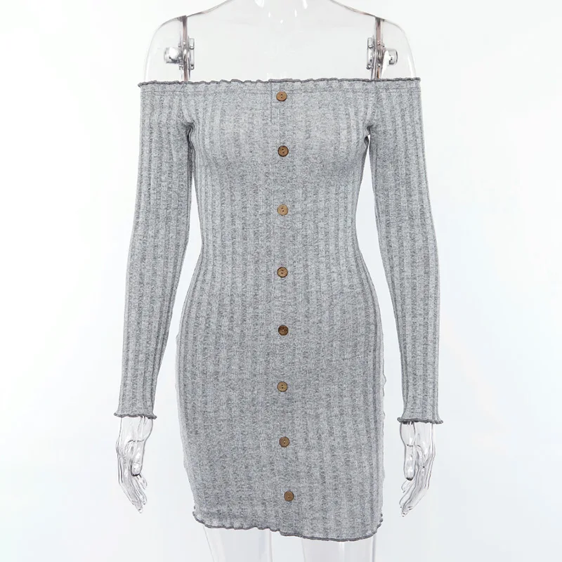 2021 Women's One Line Shoulder Long Sleeve Single Breasted Slim Middle Length Streetwear Buttock Temperament Bodycon Mini Dress
2021 Women's One Line Shoulder Long Sleeve Single Breasted Slim Middle Length Streetwear Buttock Temperament Bodycon Mini Dress