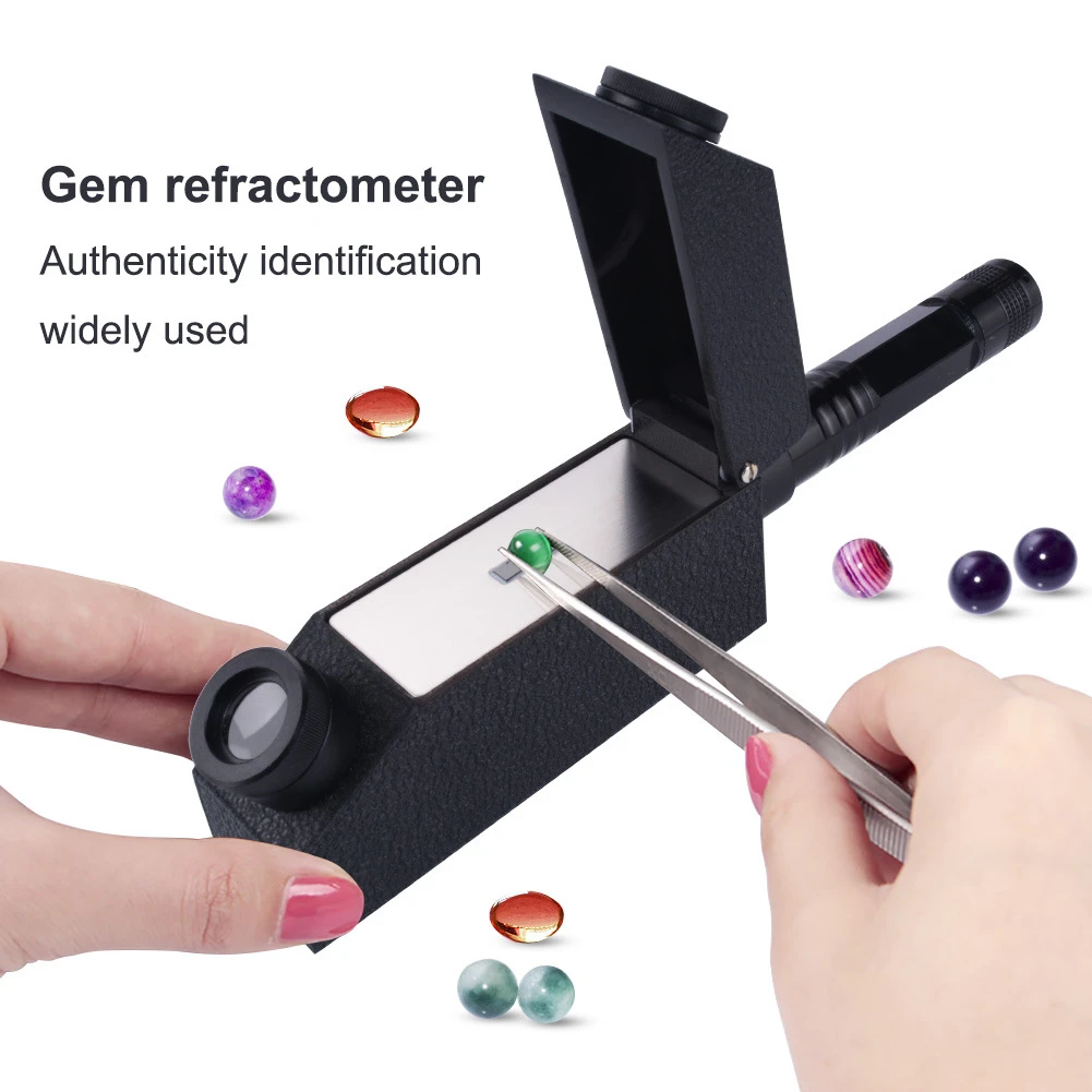 

Gem Refractometer w/ Built-in LED Light + RI Oil Gemstone Identifier Tester Jewelry Tool