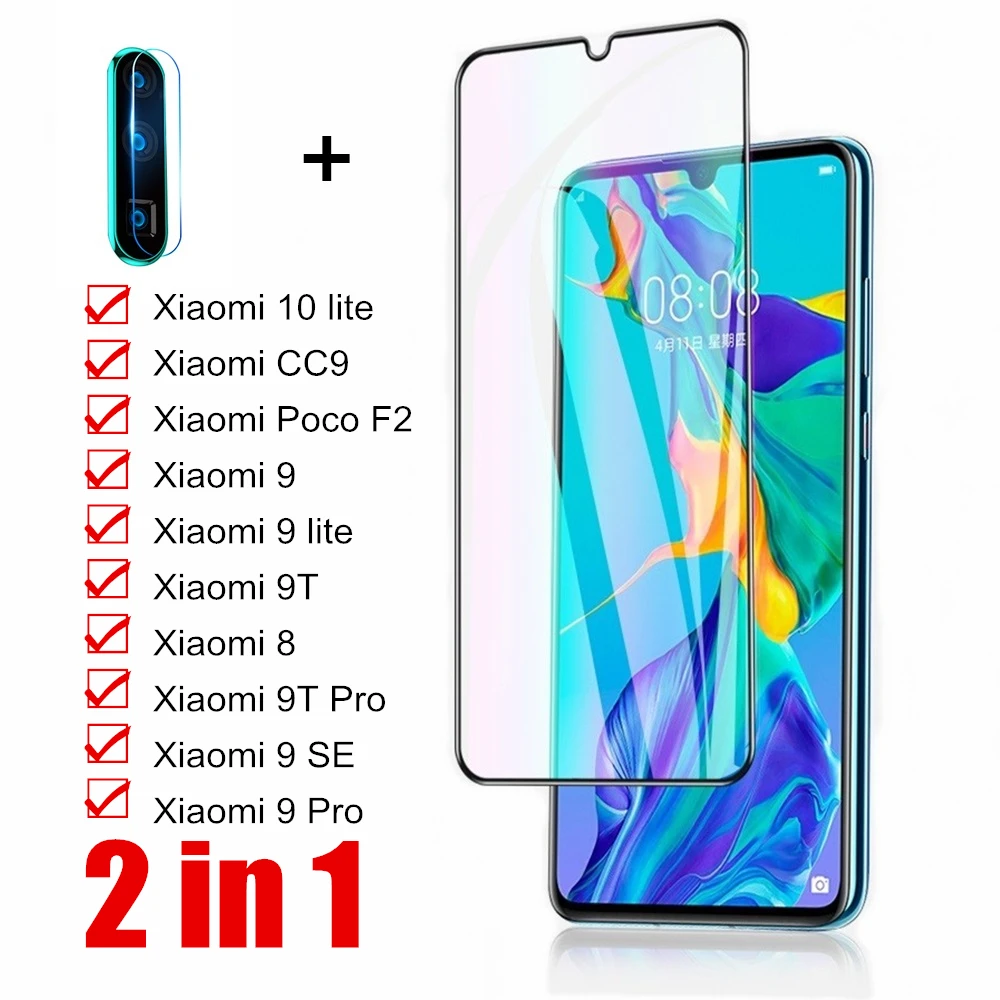 2 в 1 закаленное стекло для Xiaomi 10 lite A3 CC9 9 Защитная пленка объектива камеры 9T Pro mi9 SE