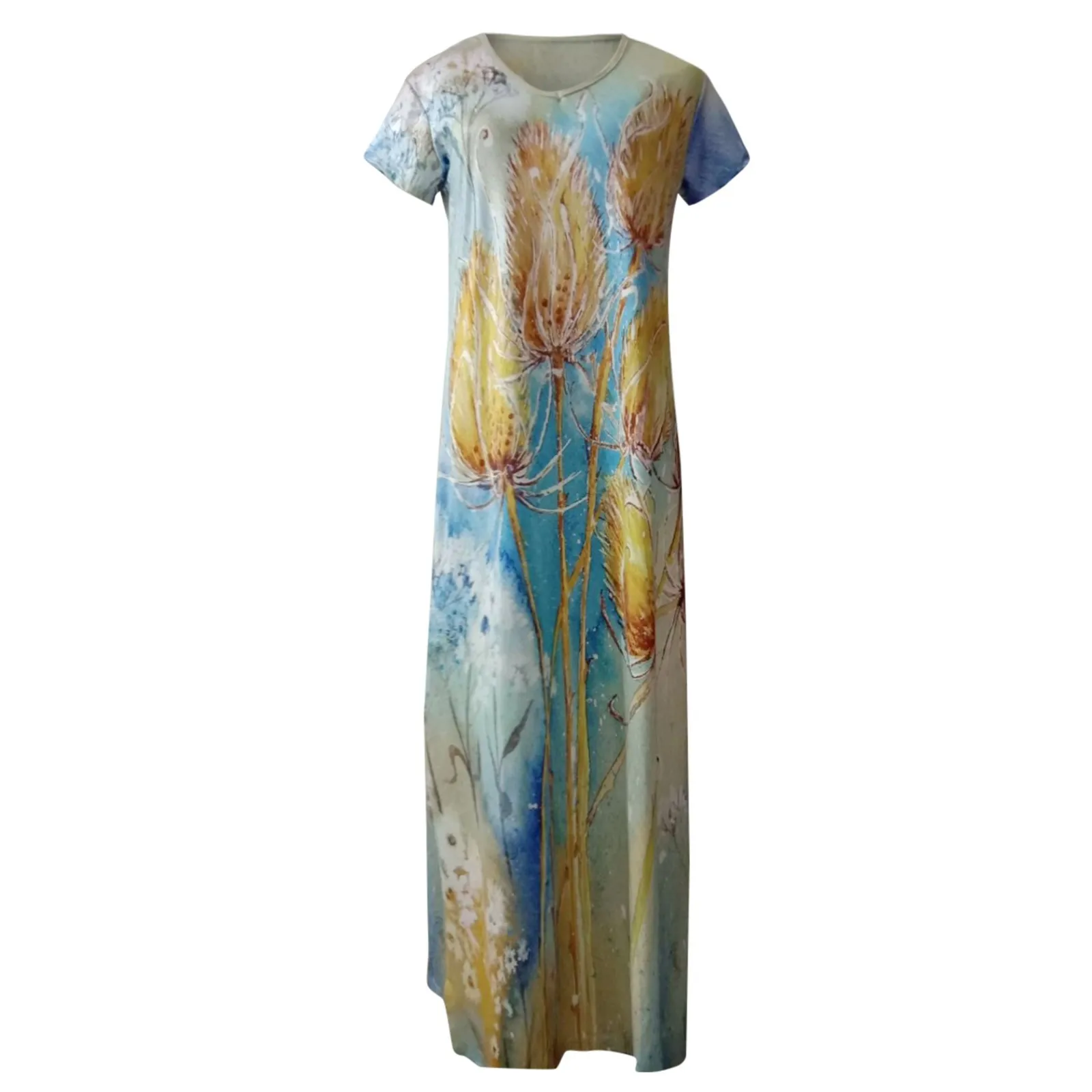 40# Tie Dyed Pleated Maxi Dress Casual Plus Size Short Sleeve Dress V-neck Cotton Linen Shirt Dress Ankle Length Women Dresses
40# Tie Dyed Pleated Maxi Dress Casual Plus Size Short Sleeve Dress V-neck Cotton Linen Shirt Dress Ankle Length Women Dresses
