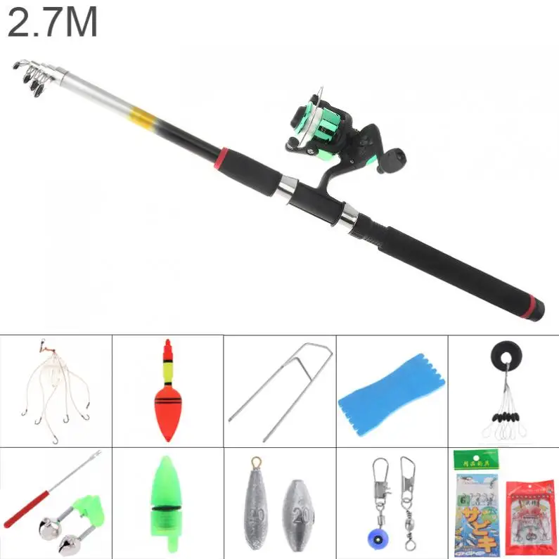 

2.7m Fishing Rod Reel Line Combo Full Kits Spinning Reel Pole Set with Carp Fishing Lures Fishing Float Hooks Beads Bell Etc