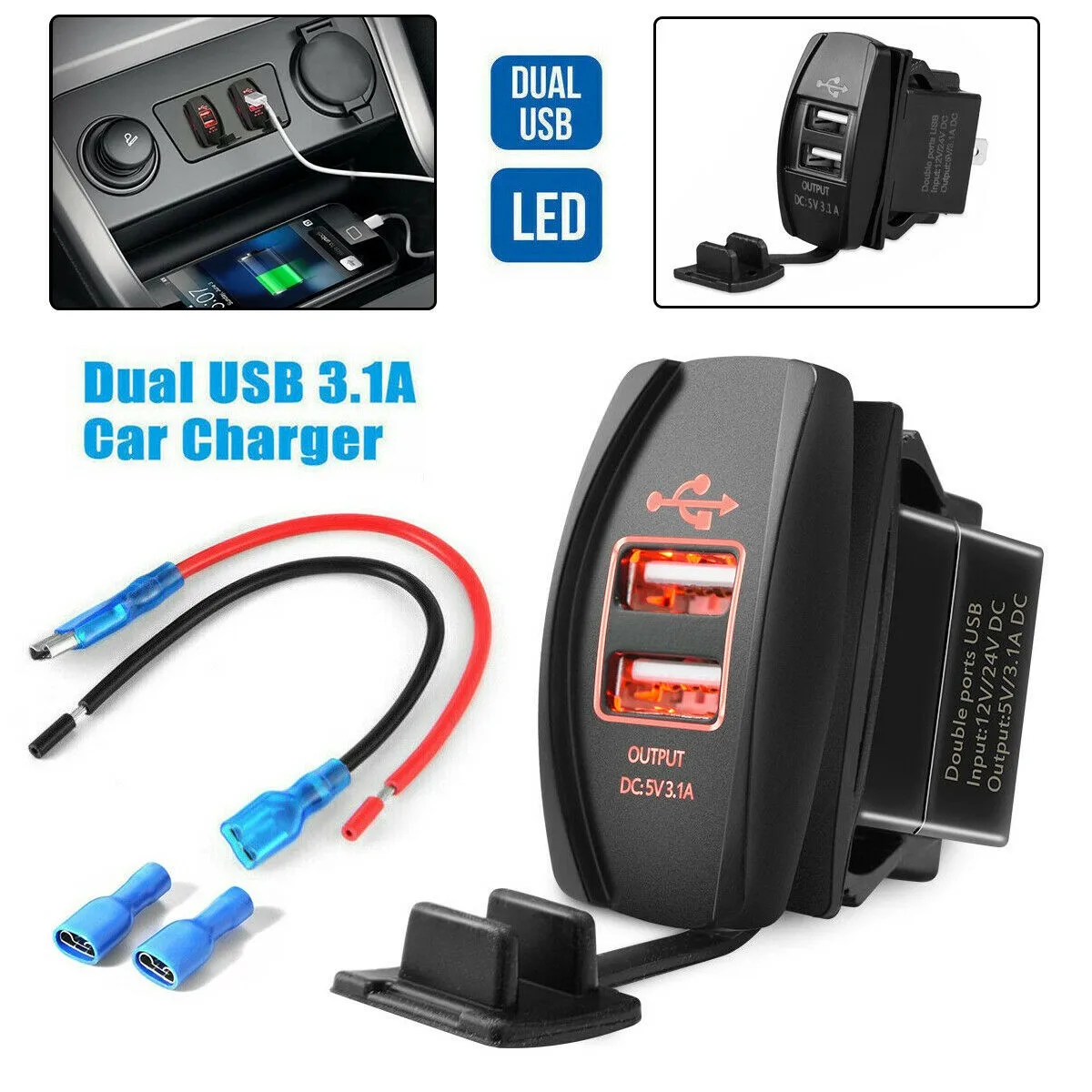 1 Set Rocker Switch Panel Power Charger With Red LED Indicator Corrosion Resistant
1 Set Rocker Switch Panel Power Charger With Red LED Indicator Corrosion Resistant