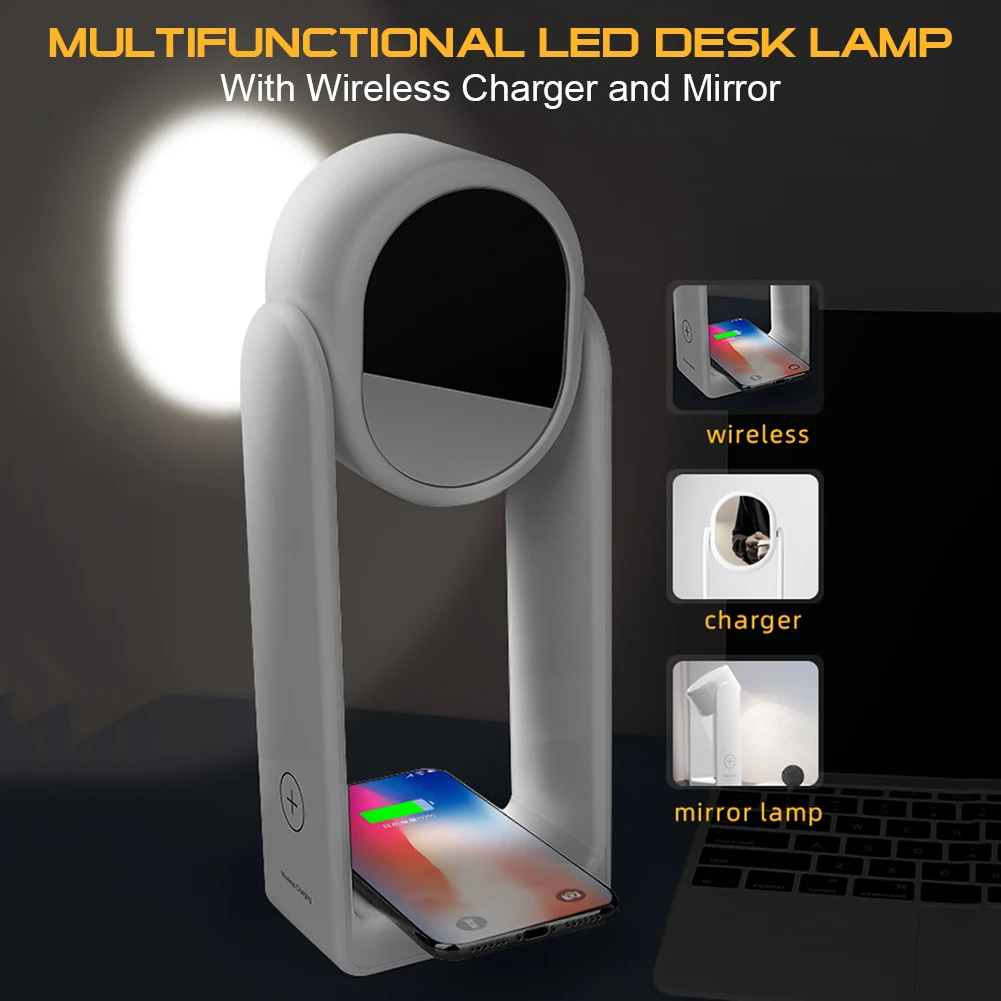 Multifunctional LED Desk Lamp with Wireless Charger and Mirror 3-Level Brightness for Home Office
Multifunctional LED Desk Lamp with Wireless Charger and Mirror 3-Level Brightness for Home Office