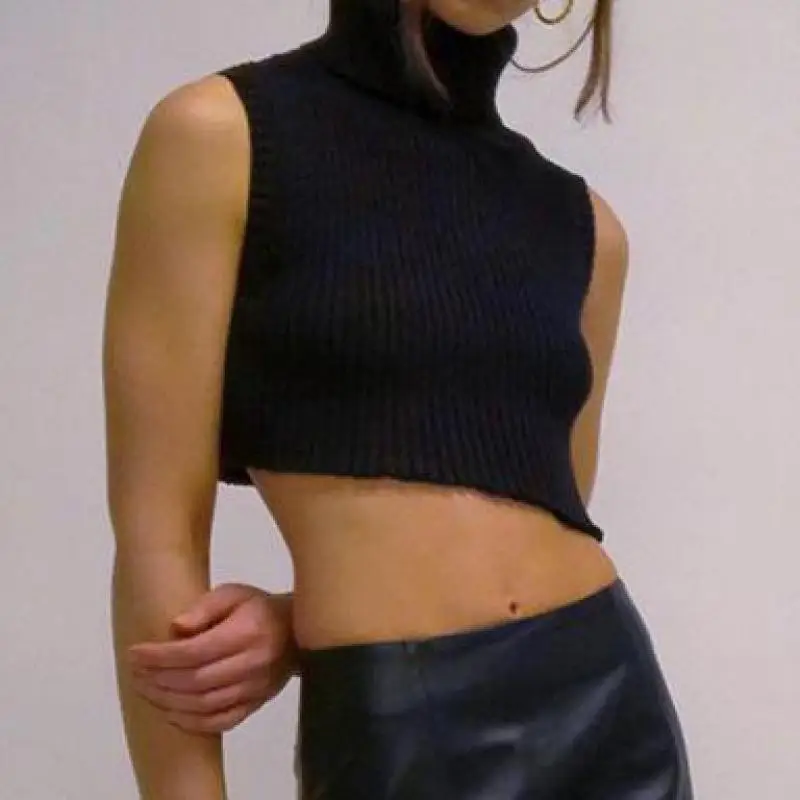 Women Turtleneck Sleeveless High Low Solid Color Knitted Sweater Vest 2021 Fall Streetwear Vintage Asymmetry Cropped Tank Top
Women Turtleneck Sleeveless High Low Solid Color Knitted Sweater Vest 2021 Fall Streetwear Vintage Asymmetry Cropped Tank Top