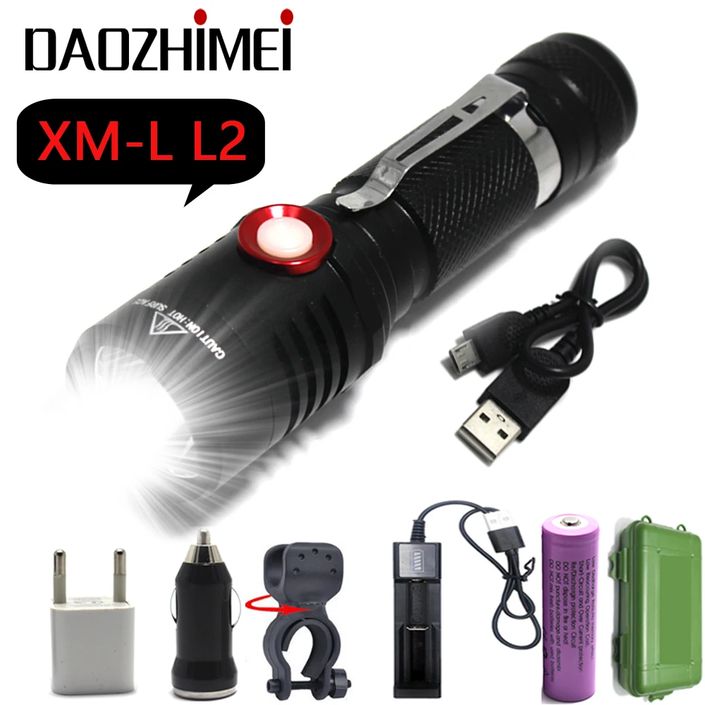 

5000lm XM-L2 most powerful led flashlight torch usb L2 rechargeable tactical flashlights 18650 battery hand lamp Camping Lantern