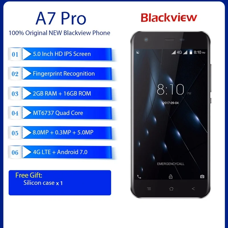 Мобильный телефон Blackview A7 Pro 4G LTE экран 5 дюймов четырёхъядерный процессор MTK6737 2 Гб