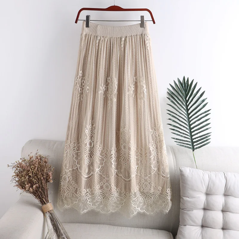 Beige Women's Knitted A-line Skirt Lace Mesh Elegant Autumn Winter Solid Color High Waist Warm Long Skirts Female One Size DS194
Beige Women's Knitted A-line Skirt Lace Mesh Elegant Autumn Winter Solid Color High Waist Warm Long Skirts Female One Size DS194