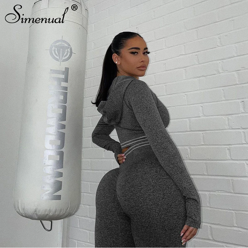 Simenual Workout Active Wear Ruched Push Up Matching Set Loungewear Skinny Zipper Hooded Top And Leggings Two Piece Outfits Grey
Simenual Workout Active Wear Ruched Push Up Matching Set Loungewear Skinny Zipper Hooded Top And Leggings Two Piece Outfits Grey