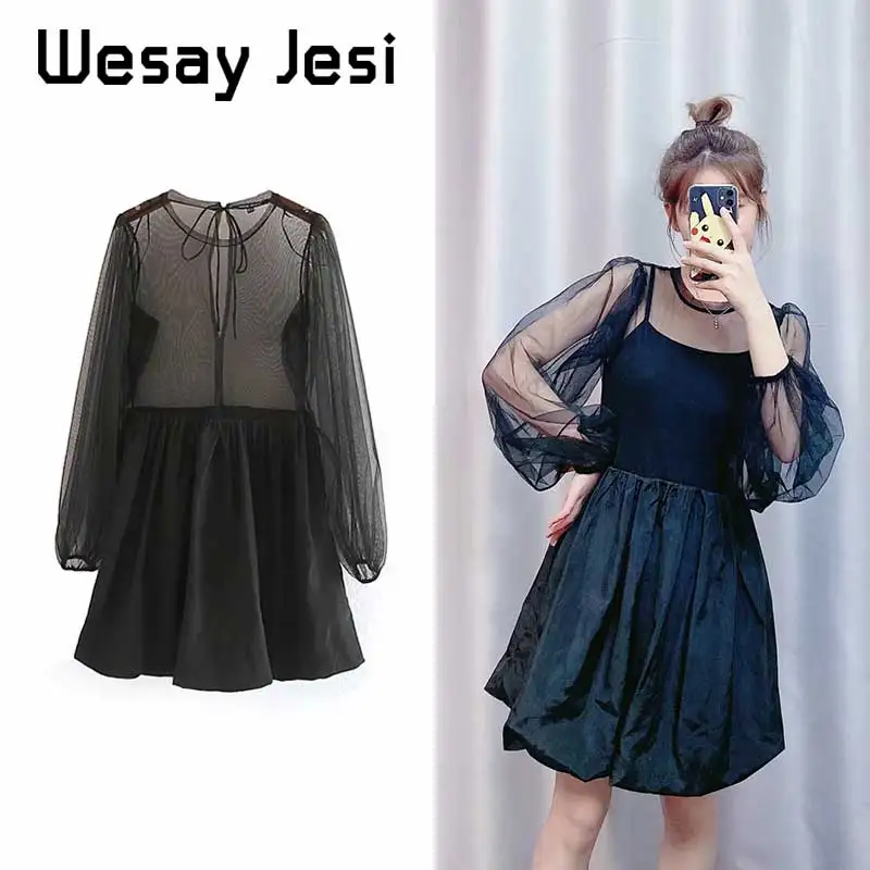 Осеннее платье женское сексуальное Сетчатое офисное с круглым вырезом vestidos de fiesta