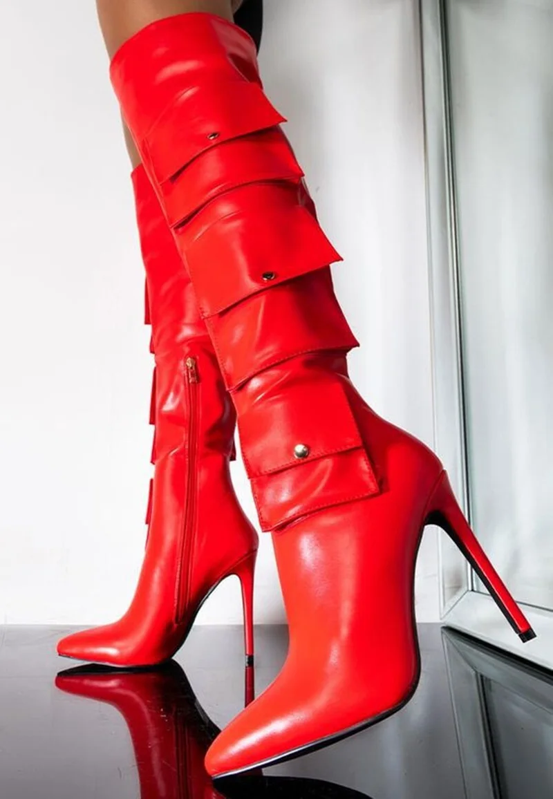Newest Red Leather Pocket Boots Pointed toe Thigh High Winter Long Boots Gladiator Heels Zipper Lady Night Club Shoes
Newest Red Leather Pocket Boots Pointed toe Thigh High Winter Long Boots Gladiator Heels Zipper Lady Night Club Shoes