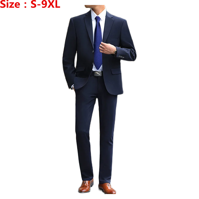 Oversize Men Formal Suit 2-Piece Set Blue Black Blazer Jacket and Pant S-9XL High Quality Banquet Party Male Costume 
Oversize Men Formal Suit 2-Piece Set Blue Black Blazer Jacket and Pant S-9XL High Quality Banquet Party Male Costume
