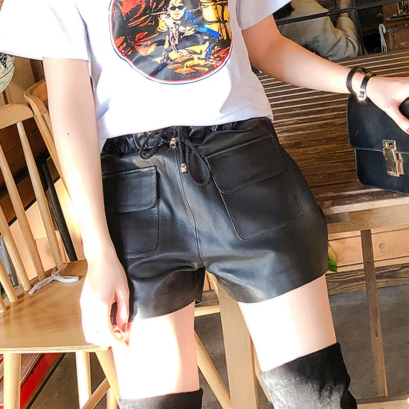 Women Real Leather Shorts With Big Pockets Casual Elastic Waist Wide Leg Short Pants Sheepskin Ladies Brown Green Streetwear New
Women Real Leather Shorts With Big Pockets Casual Elastic Waist Wide Leg Short Pants Sheepskin Ladies Brown Green Streetwear New