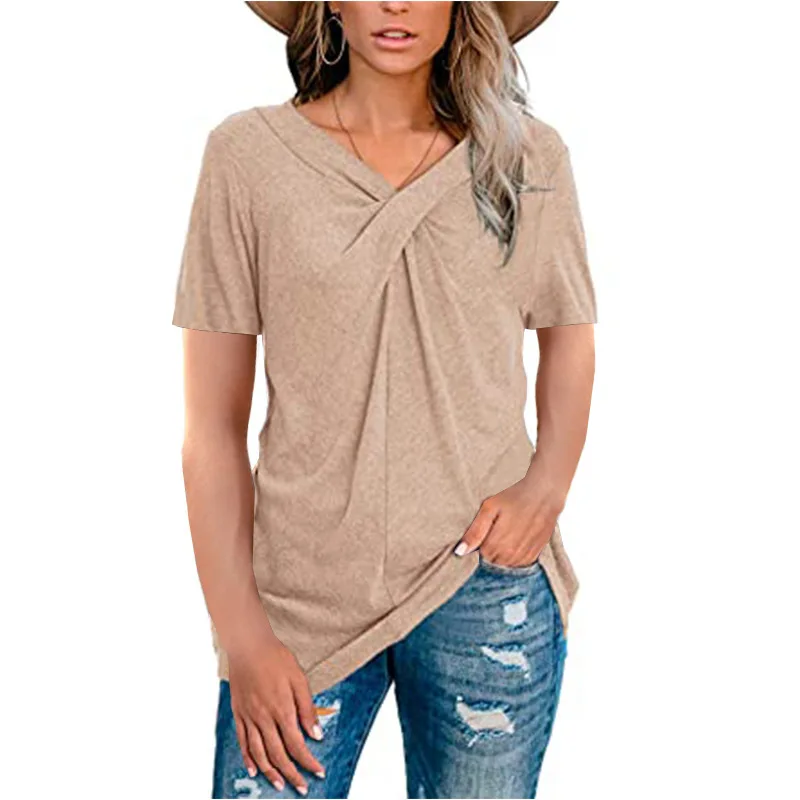Mandylandy Women's Fashion Slim Fit T-shirt Top Summer Casual Short Sleeve Solid Color V-neck Pleated Pullover T-shirt
Mandylandy Women's Fashion Slim Fit T-shirt Top Summer Casual Short Sleeve Solid Color V-neck Pleated Pullover T-shirt