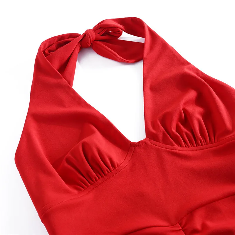 Summer Lady Halter Backless Sexy Party Beach Dress Off Shoulder Sleeveless V-neck Women Ruffle Ruched Slim Club Mini Vestidos
Summer Lady Halter Backless Sexy Party Beach Dress Off Shoulder Sleeveless V-neck Women Ruffle Ruched Slim Club Mini Vestidos