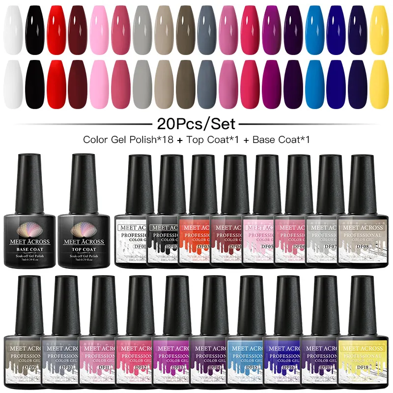 MEET ACROSS 20pcs/10pcs UV Gel Nail Polish Set Semi Permanent Glitter Color Gel Varnish Soak Off UV Led Gel Varnish DIY
MEET ACROSS 20pcs/10pcs UV Gel Nail Polish Set Semi Permanent Glitter Color Gel Varnish Soak Off UV Led Gel Varnish DIY
