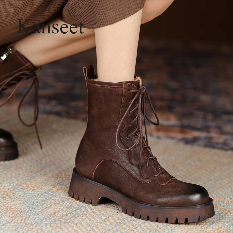 Kanseet 2021 Women Ankle Boots New Autumn Winter Vintage Brown Round Toe Genuine Leather Chunky Heel Zipper Short Boots For Lady
Kanseet 2021 Women Ankle Boots New Autumn Winter Vintage Brown Round Toe Genuine Leather Chunky Heel Zipper Short Boots For Lady