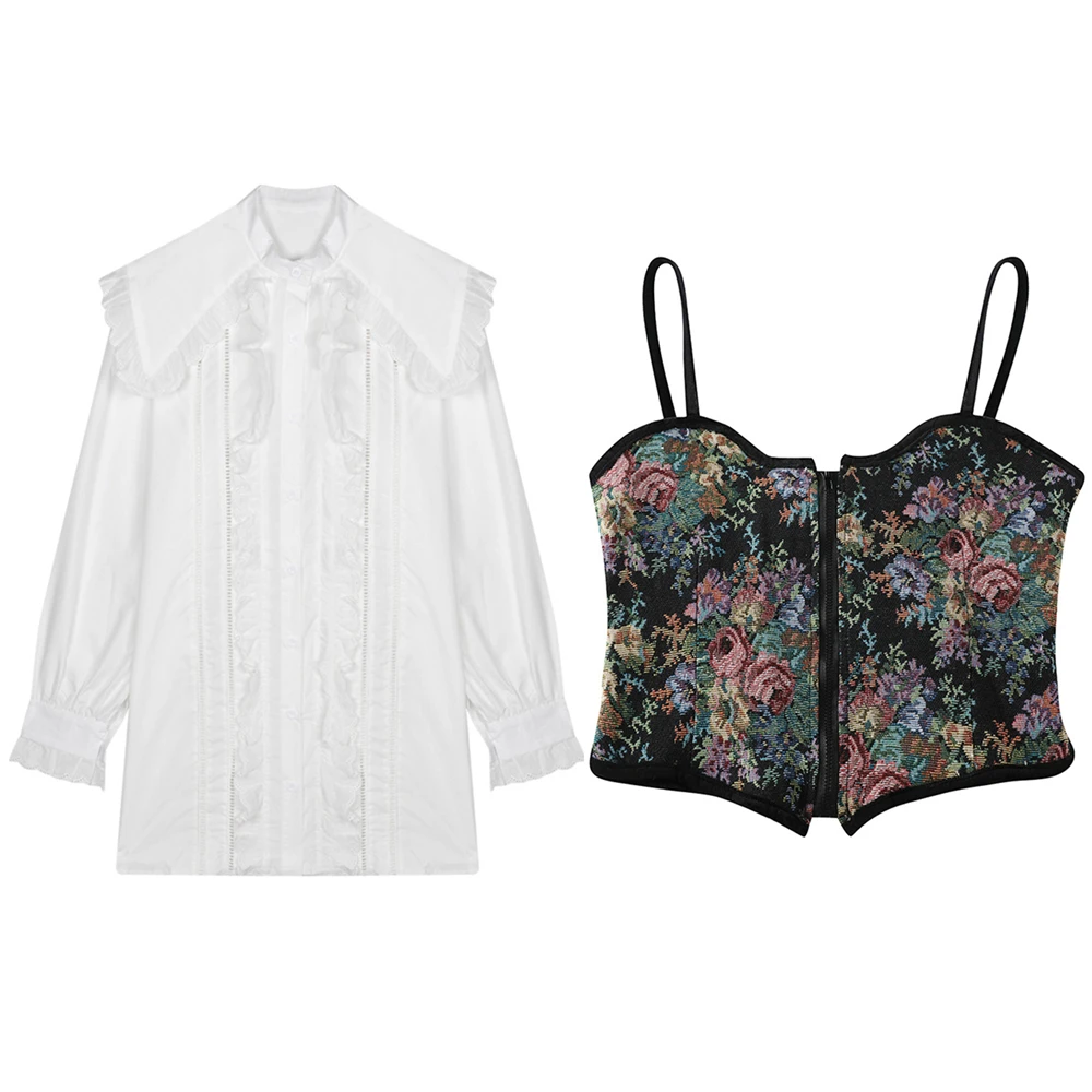 2Pcs Set Blouses & Shirts Korean Chic Spring Puff Long Sleeve White Stand Collar Ruffles Blouse Jacquard Vest Sling Sexy Top
2Pcs Set Blouses & Shirts Korean Chic Spring Puff Long Sleeve White Stand Collar Ruffles Blouse Jacquard Vest Sling Sexy Top