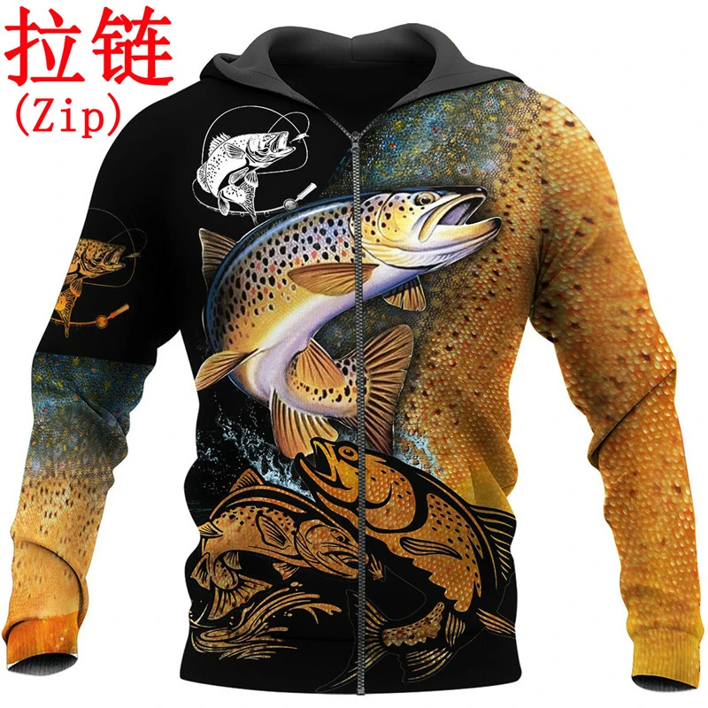 Brown trout print unisex Harajuku style sweater men and women zipper casual streetwear 3D in Spain 2021
Brown trout print unisex Harajuku style sweater men and women zipper casual streetwear 3D in Spain 2021