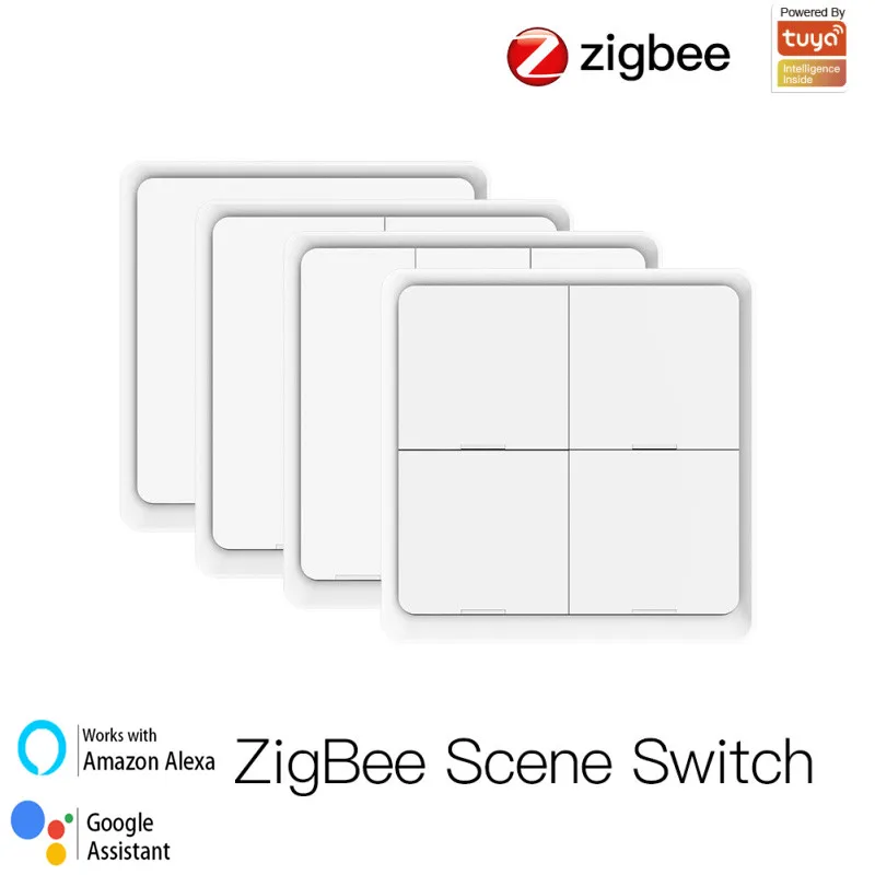 

4 Gang Tuya ZigBee Wireless Scene Panel Button Switch Smart Home Smart Life App Control Need Gateway Work With Alexa Google Home