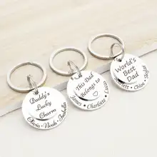 Customized Stainless Steel Round Key Rings Laser Engrave Kids Names Pendant Charms Key Chain World Best Dad Fathers Day Gift