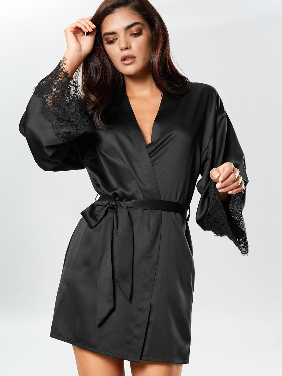 Womens Sexy Robes Women Pajama Lace Patchwork Black Sleepwear Lace Up Bathrobes Bathrobe Female Nightwear Satin Pajamas Homewear
Womens Sexy Robes Women Pajama Lace Patchwork Black Sleepwear Lace Up Bathrobes Bathrobe Female Nightwear Satin Pajamas Homewear