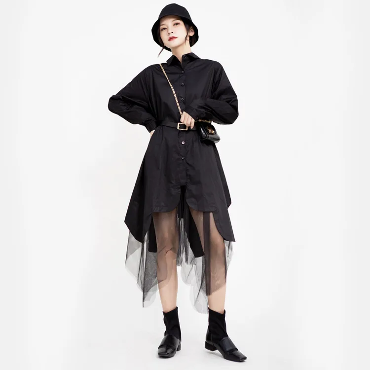 Qeils New Fashion Woman Summer Korean Style black Shirt Dress cotton Patchwork Lapel Ladies Cute Casual Midi Mesh Dress
Qeils New Fashion Woman Summer Korean Style black Shirt Dress cotton Patchwork Lapel Ladies Cute Casual Midi Mesh Dress