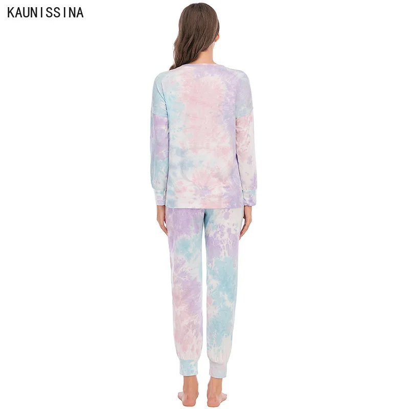 Spring Autumn Pajama Set Women Tie Dye Printed Sleepwear O Neck Long Sleeve Tops Loose Elastic Waist Pants Pajamas Loungewear
Spring Autumn Pajama Set Women Tie Dye Printed Sleepwear O Neck Long Sleeve Tops Loose Elastic Waist Pants Pajamas Loungewear