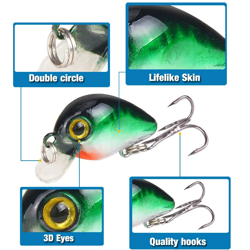1pcs 10 color mini lure lure 3cm/1.6g plastic artificial fishing lure hard lure artificial lure
1pcs 10 color mini lure lure 3cm/1.6g plastic artificial fishing lure hard lure artificial lure