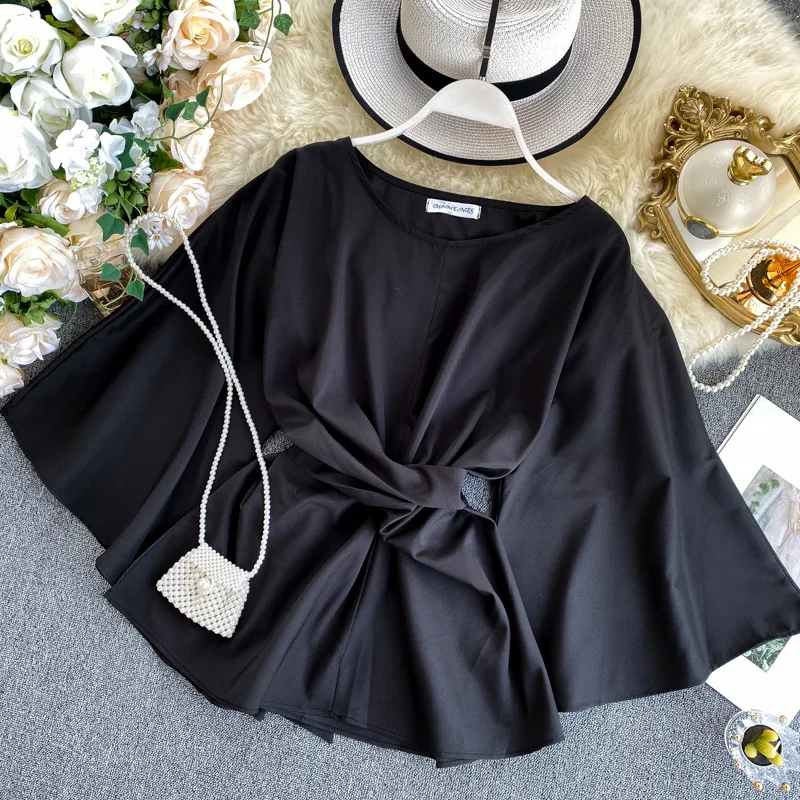 Women's Shirts 2021 Spring Fall New Trendy Bandage Waist Slimming Ladies Temperament Trumpet Sleeve All Match Blouse Basic Top
Women's Shirts 2021 Spring Fall New Trendy Bandage Waist Slimming Ladies Temperament Trumpet Sleeve All Match Blouse Basic Top