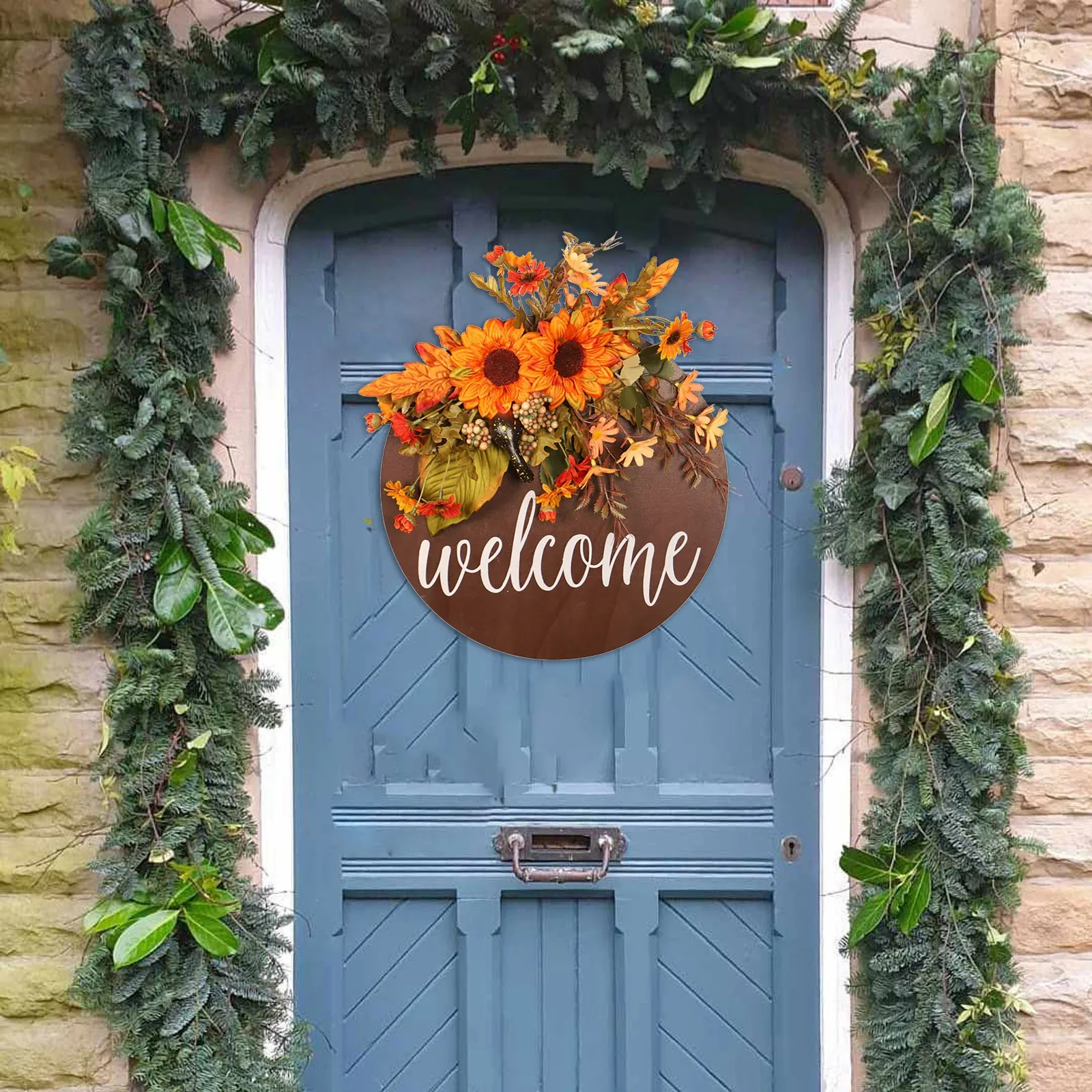 Artificial Sunflower Summer Wreath-16 Inch Decorative Fake Flower Wreath With Yellow Sunflower And Green Leaves For Front Door I
Artificial Sunflower Summer Wreath-16 Inch Decorative Fake Flower Wreath With Yellow Sunflower And Green Leaves For Front Door I
