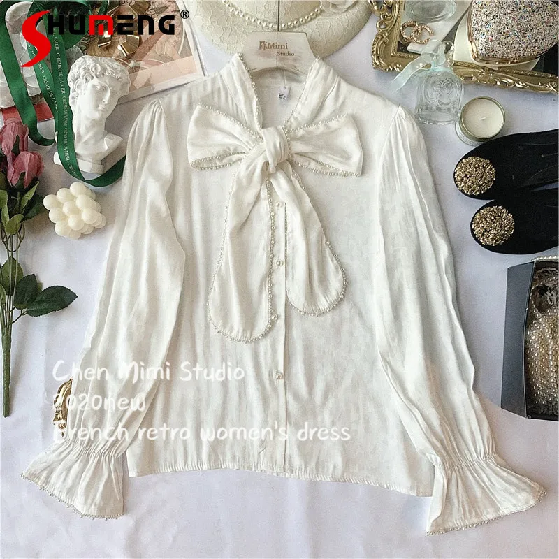 2021 Autumn New French Elegant Court Style Beautiful Fairy Shirt Women's Fashion Luxury Beaded Bowknot Lace Printing Blusas Top
2021 Autumn New French Elegant Court Style Beautiful Fairy Shirt Women's Fashion Luxury Beaded Bowknot Lace Printing Blusas Top