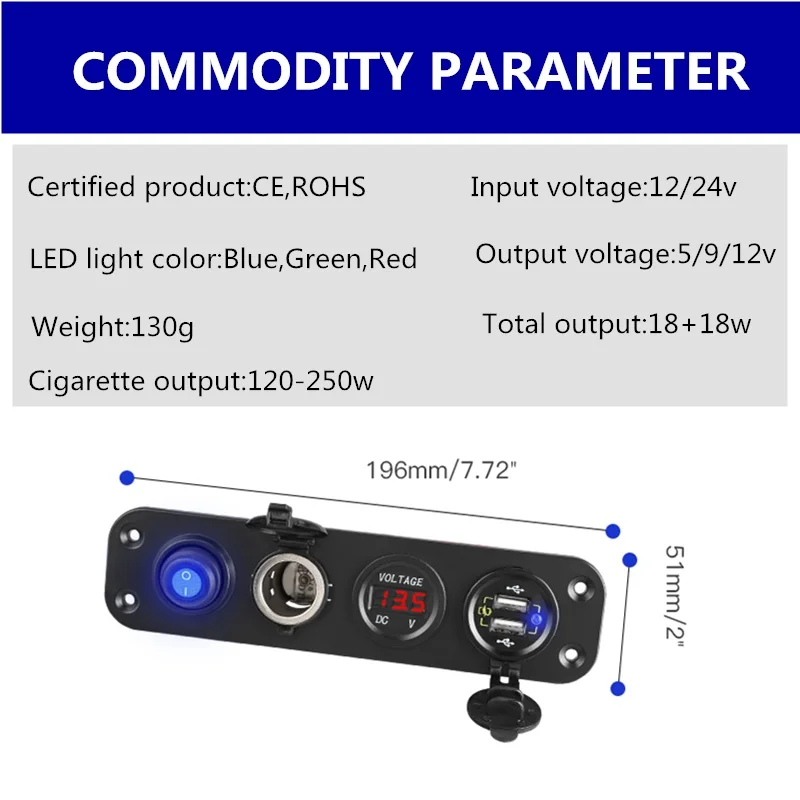 4 IN 1 QC 3.0 Fast Charger Car Dual USB Cigarette Lighter Socket Power Outlet Plug 12V 24V Digital Voltmeter | Автомобили и