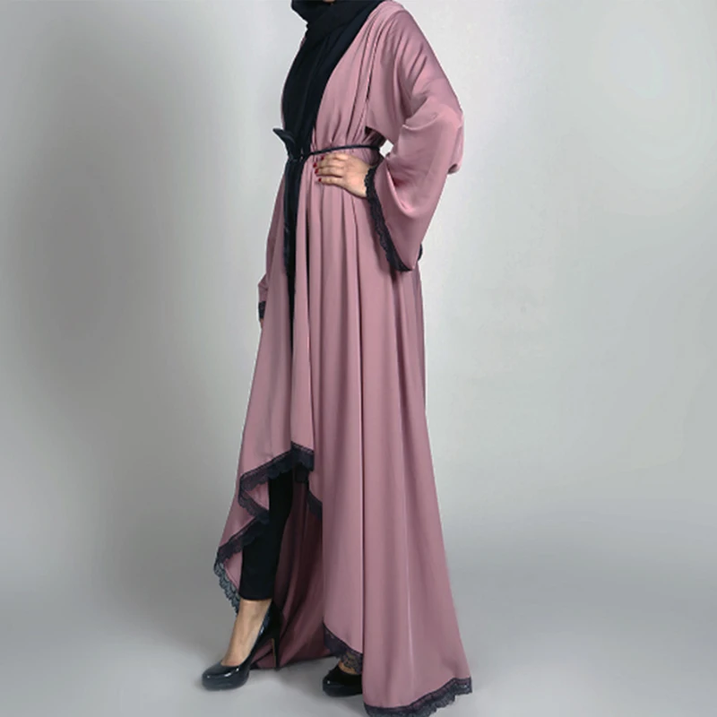

F806 Fashion Muslim Womens Lace Robe Ramadan Clothing Kimono Islamic Lace Splicing Long Coat Middle East Long Robe Abaya