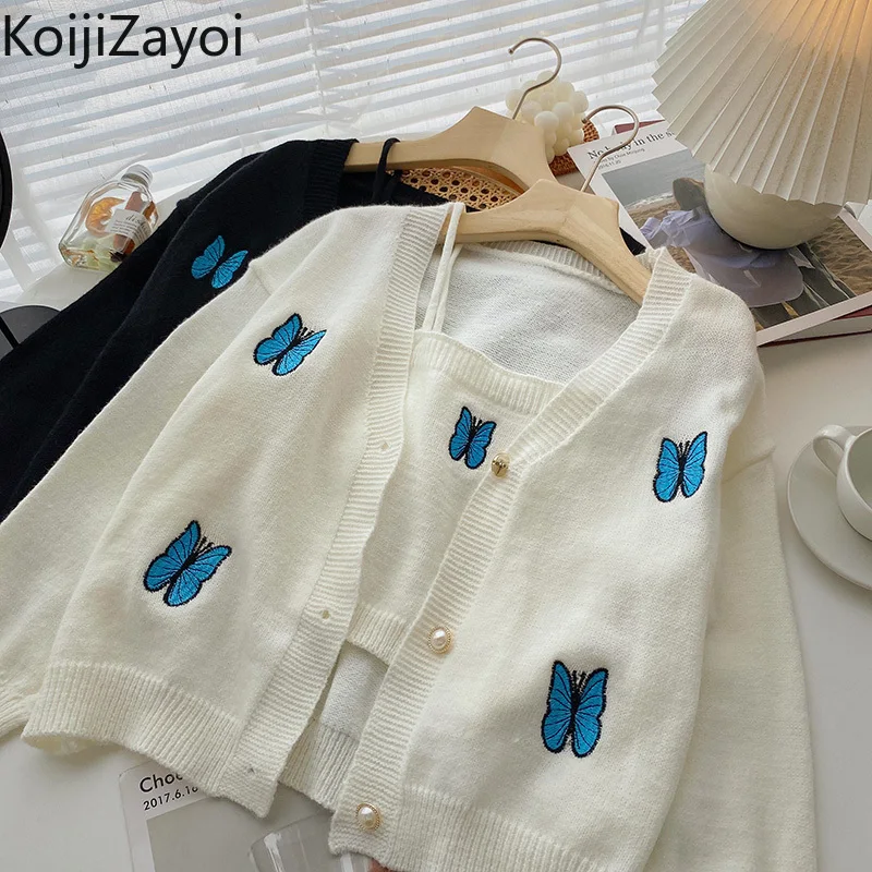 Koijizayoi Sweet Women Two Pieces Set Embroidery Butterfly Cardigan Long Sleeves V Neck Lady Chic Camis Fall Winter Outfits 2022
Koijizayoi Sweet Women Two Pieces Set Embroidery Butterfly Cardigan Long Sleeves V Neck Lady Chic Camis Fall Winter Outfits 2022