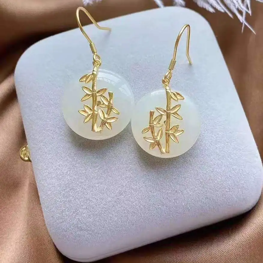 Natural Hetian Jade Peace Buckle Earrings Women's Sterling Silver Vintage Bamboo Leaf Bamboo Joint Chinese Ethnic Style Earrings
Natural Hetian Jade Peace Buckle Earrings Women's Sterling Silver Vintage Bamboo Leaf Bamboo Joint Chinese Ethnic Style Earrings