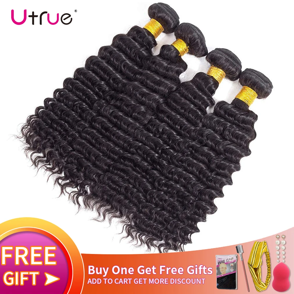 

Utrue Human Hair Weave Deep Wave Remy Peruvian Hair Bundles 8-30" Natural Color Black Friday Deals Tissage Cheveux