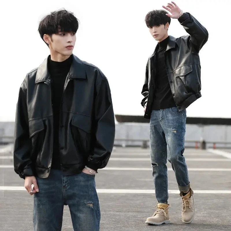 2021 Mens Loose Leather Jacket Motorcycle Biker Black Coat Fashion Male Single-Breasted Casual Bomber Outwear Jaqueta Masculina
2021 Mens Loose Leather Jacket Motorcycle Biker Black Coat Fashion Male Single-Breasted Casual Bomber Outwear Jaqueta Masculina