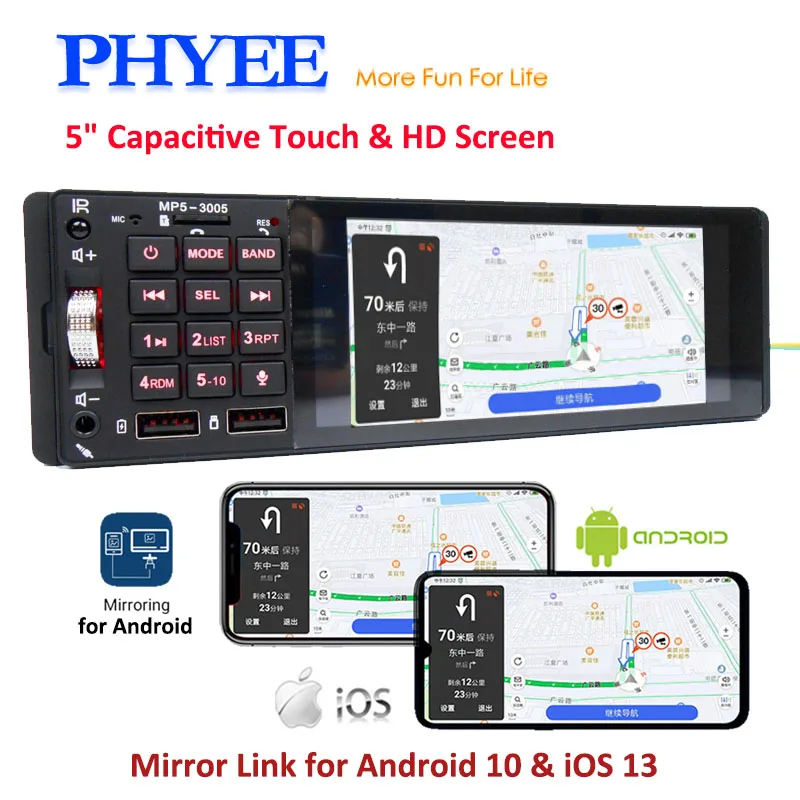 1 Din сенсорный экран автомобильное радио Mirrorlink 5 "MP5 плеер Bluetooth Handsfree A2DP USB TF Aux 7