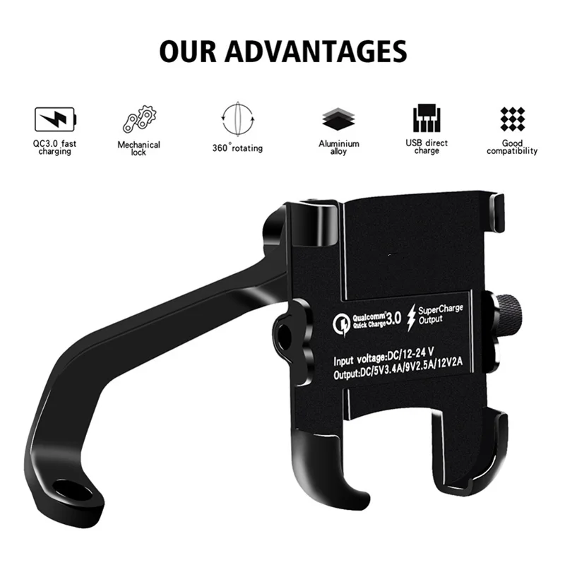Motorcycle Spring Shaft 3.0 Fast Charging 12V Aluminum Alloy Mobile Phone Holder Black Mirror Holder Installation Style
Motorcycle Spring Shaft 3.0 Fast Charging 12V Aluminum Alloy Mobile Phone Holder Black Mirror Holder Installation Style