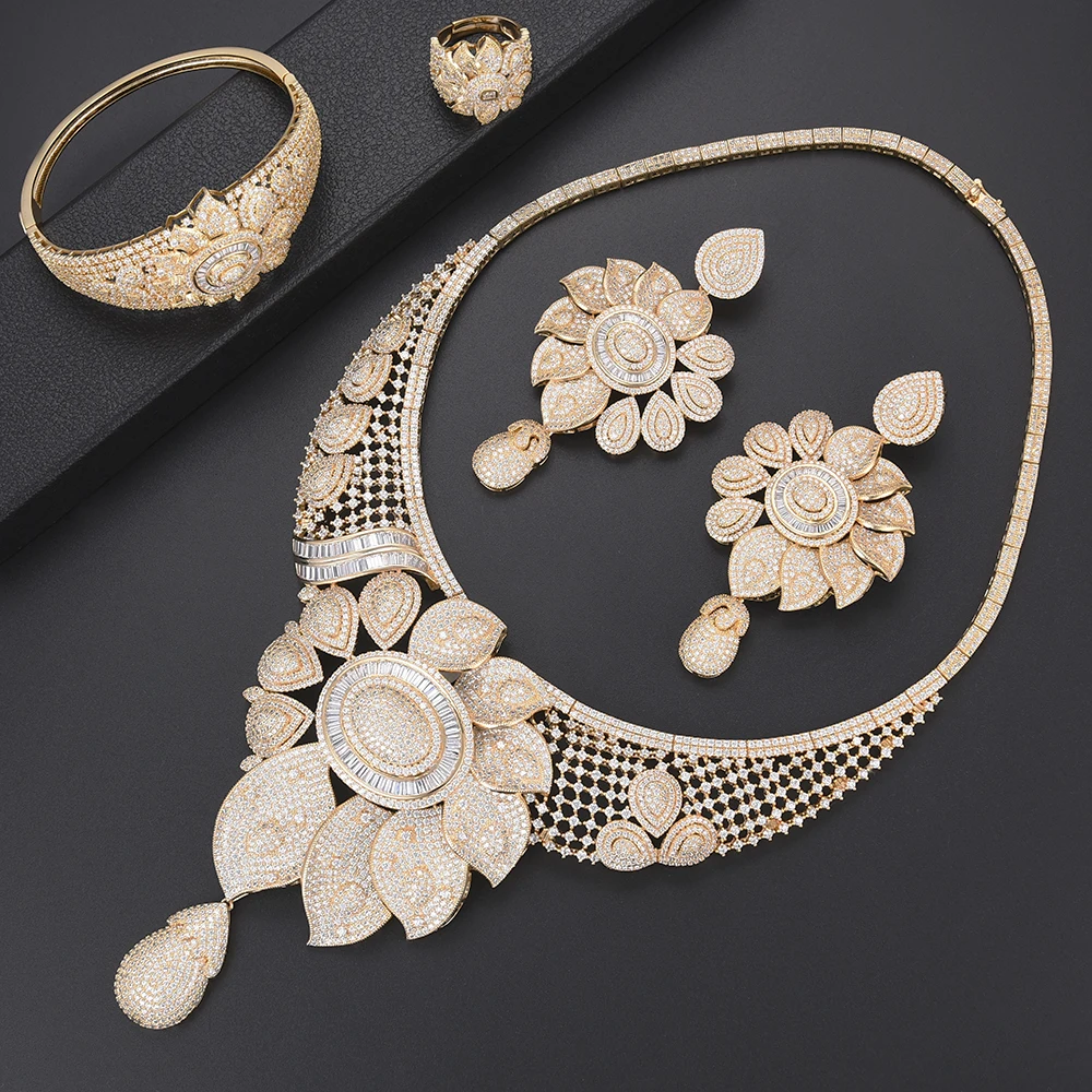 KellyBola Deluxe Blossom African Beads 4PCS Dubai Indian Wedding Jewelry Sets Necklace Earrings Bracelet Rings For Women
KellyBola Deluxe Blossom African Beads 4PCS Dubai Indian Wedding Jewelry Sets Necklace Earrings Bracelet Rings For Women